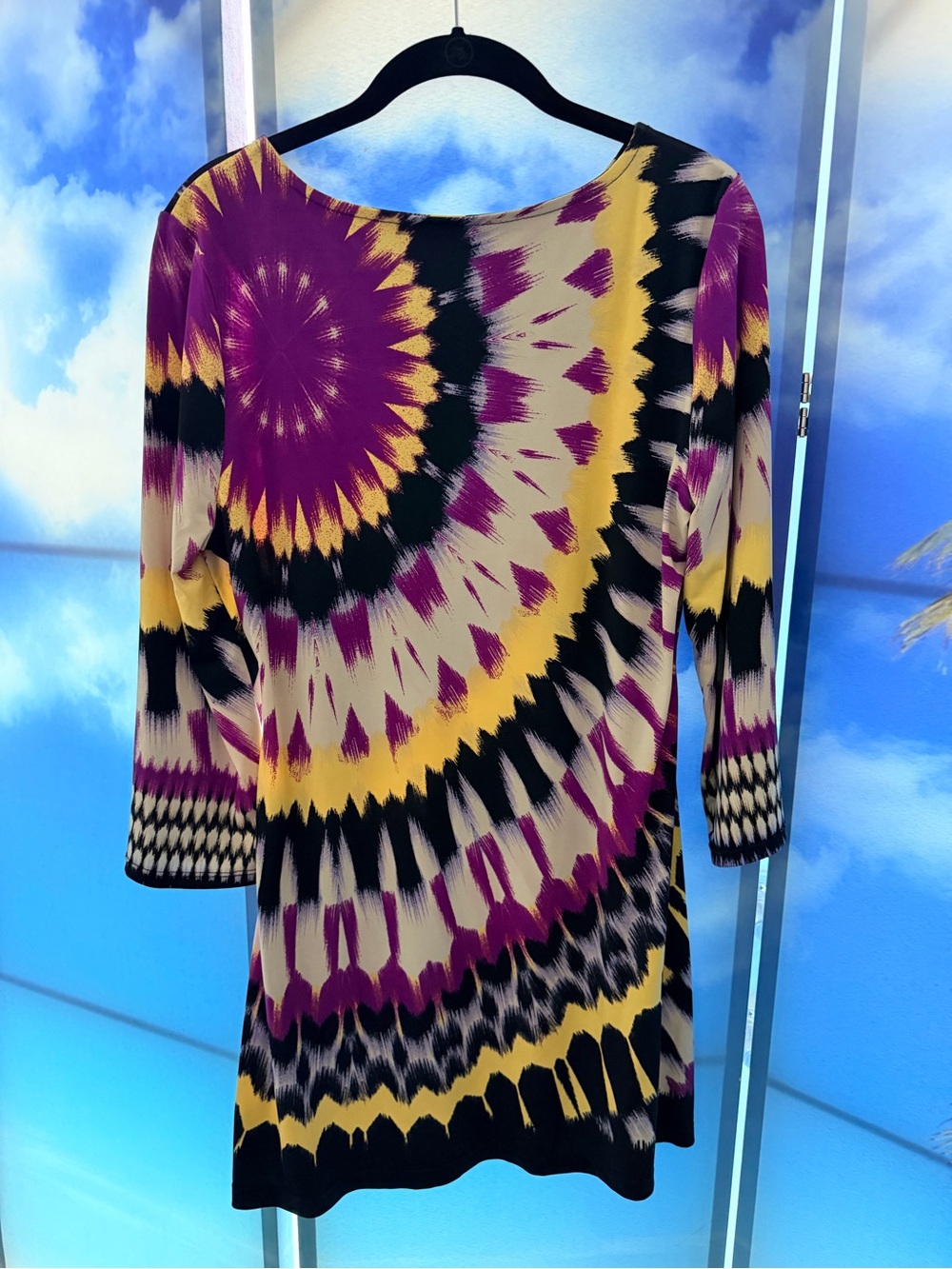 Alfani Tie-Dye Long Sleeve Tunic in Purple, Yellow & Black